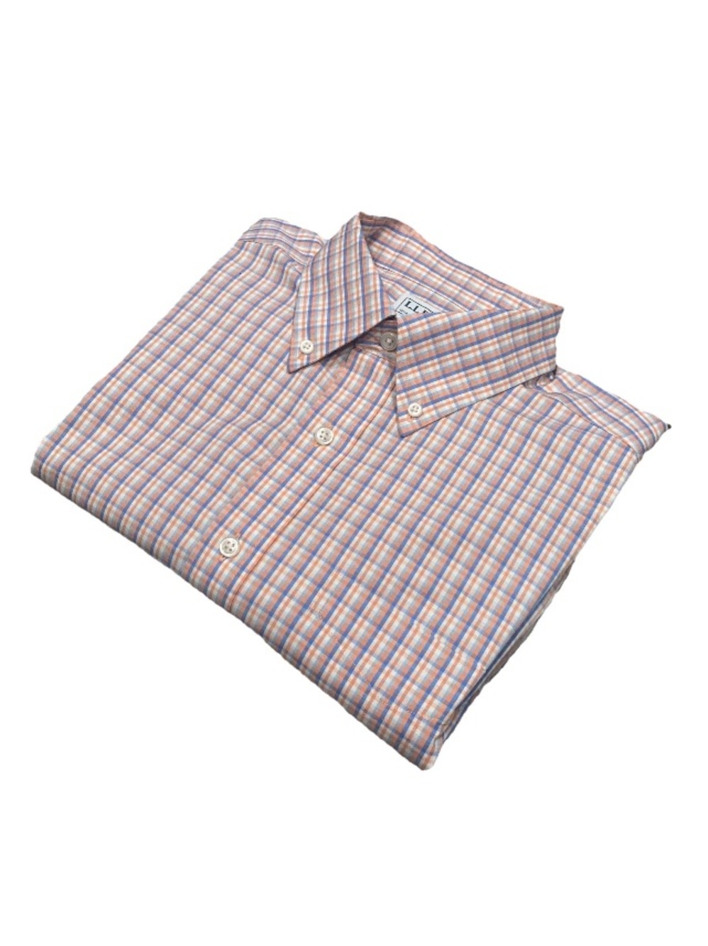 LL Bean Men’s 15 1/2- 35 Pink/Blue/White Plaid Button Down Shirt